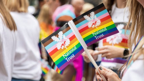 National Trust logo pride flags at Birmingham Pride in 2022